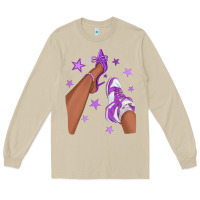 Mushroom Purple Afro Girl Sneakers and Heels Long Sleeve Tee - texasbilliewilder