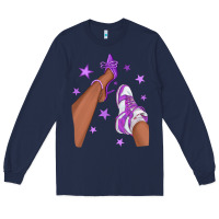 Navy Purple Afro Girl Sneakers and Heels Long Sleeve Tee - texasbilliewilder