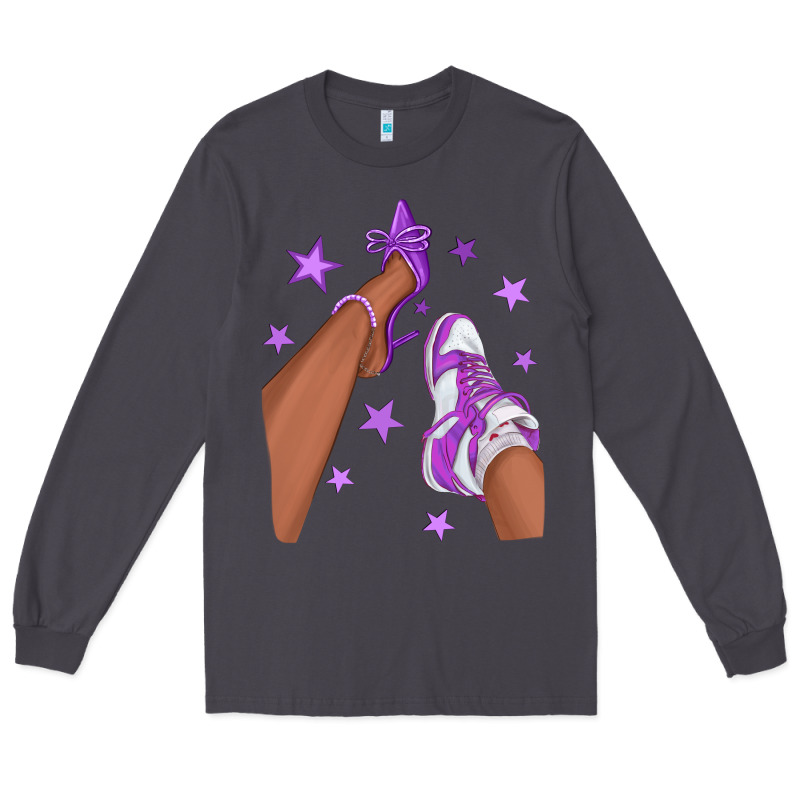Purple Afro Girl Sneakers And Heels Long Sleeve Tee by texasbilliewilder | Teevron