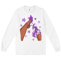 White Purple Afro Girl Sneakers and Heels Long Sleeve Tee - texasbilliewilder