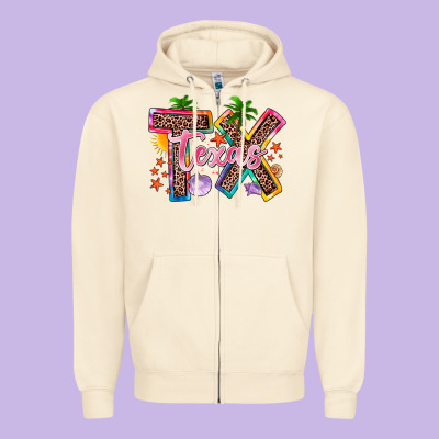 Texas Summer Zipper Hoodie Designed By Zillion Design Studio
