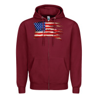Burgundy tattered american flag Zipper Hoodie - Zillion Design Studio