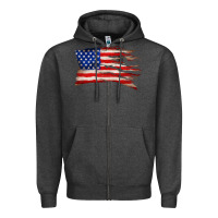 Charcoal Heather tattered american flag Zipper Hoodie - Zillion Design Studio
