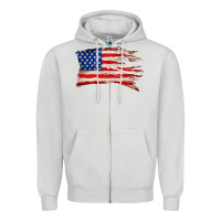 Dove Grey tattered american flag Zipper Hoodie - Zillion Design Studio