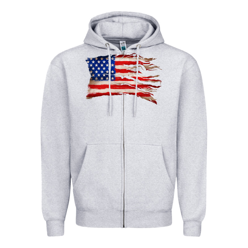 Tattered American Flag Zipper Hoodie by Zillion Design Studio | Teevron