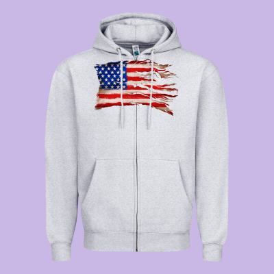 Tattered American Flag Zipper Hoodie Designed By Zillion Design Studio