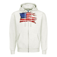 Oatmeal Heather tattered american flag Zipper Hoodie - Zillion Design Studio