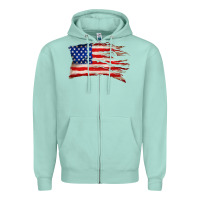 Seafoam tattered american flag Zipper Hoodie - Zillion Design Studio