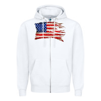 White tattered american flag Zipper Hoodie - Zillion Design Studio