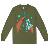 Army Green Teal Afro Girl Sneakers and Heels Long Sleeve Tee - texasbilliewilder