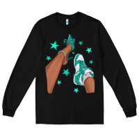 Black Teal Afro Girl Sneakers and Heels Long Sleeve Tee - texasbilliewilder