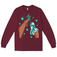 Burgundy Teal Afro Girl Sneakers and Heels Long Sleeve Tee - texasbilliewilder