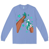 Colony Blue Teal Afro Girl Sneakers and Heels Long Sleeve Tee - texasbilliewilder