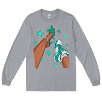 Heather Grey Teal Afro Girl Sneakers and Heels Long Sleeve Tee - texasbilliewilder