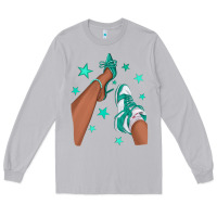 Moon Dust Teal Afro Girl Sneakers and Heels Long Sleeve Tee - texasbilliewilder