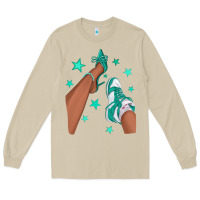 Mushroom Teal Afro Girl Sneakers and Heels Long Sleeve Tee - texasbilliewilder