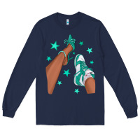 Teal Afro Girl Sneakers And Heels Long Sleeve Tee | Teevron