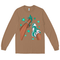 Toasted Coconut Teal Afro Girl Sneakers and Heels Long Sleeve Tee - texasbilliewilder