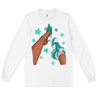 White Teal Afro Girl Sneakers and Heels Long Sleeve Tee - texasbilliewilder