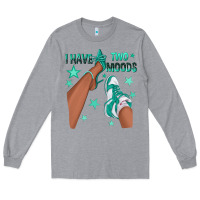 Heather Grey Teal I Have Two Moods Afro Girl Sneakers Long Sleeve Tee - texasbilliewilder