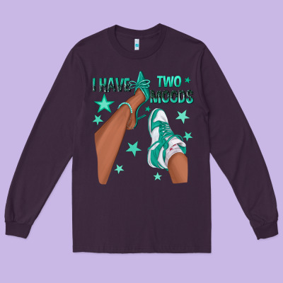 Teal I Have Two Moods Afro Girl Sneakers Long Sleeve Tee Designed By Texasbilliewilder