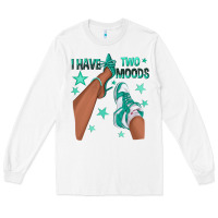 White Teal I Have Two Moods Afro Girl Sneakers Long Sleeve Tee - texasbilliewilder