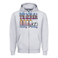 Heather Grey battery life of a teacher Zipper Hoodie - texasbilliewilder