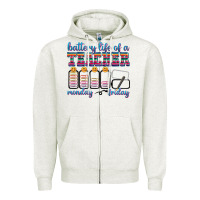 Oatmeal Heather battery life of a teacher Zipper Hoodie - texasbilliewilder