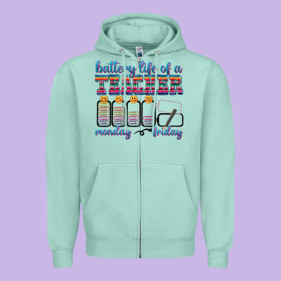 Battery Life Of A Teacher Zipper Hoodie Designed By Texasbilliewilder