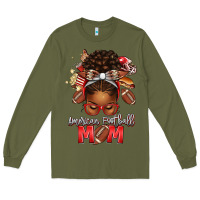 Army Green american football mom red and silver afro messy bu Long Sleeve Tee - texasbilliewilder