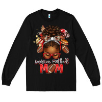 Black american football mom red and silver afro messy bu Long Sleeve Tee - texasbilliewilder