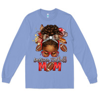 Colony Blue american football mom red and silver afro messy bu Long Sleeve Tee - texasbilliewilder