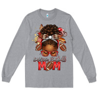 Heather Grey american football mom red and silver afro messy bu Long Sleeve Tee - texasbilliewilder
