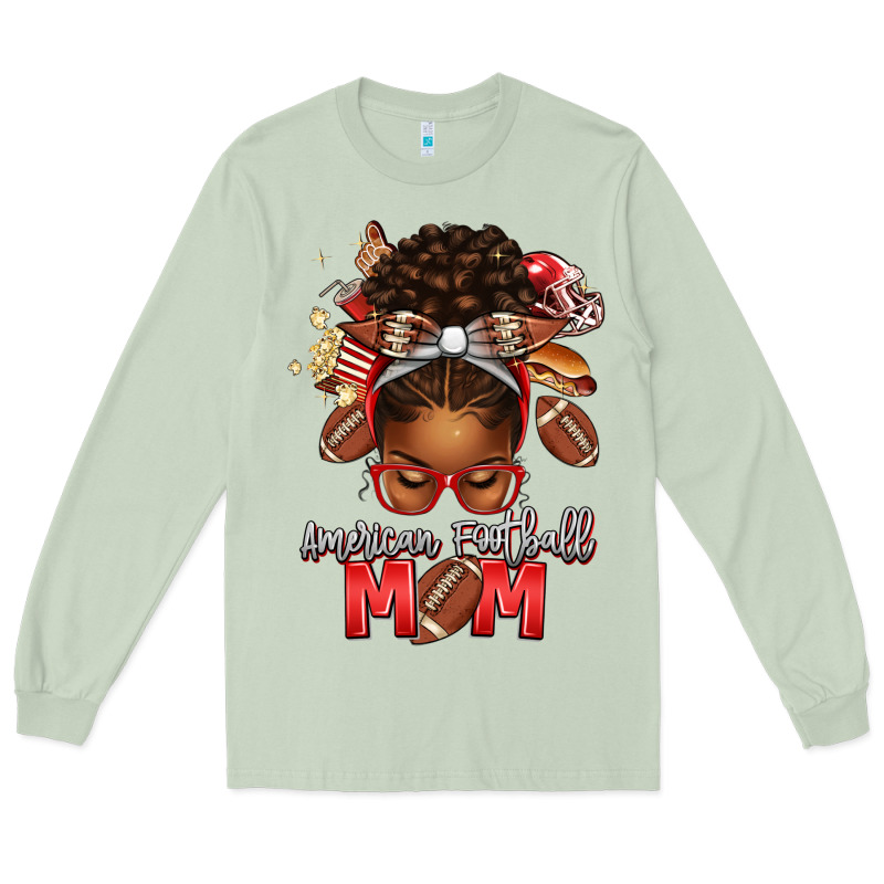 American Football Mom Red And Silver Afro Messy Bu Long Sleeve Tee by texasbilliewilder | Teevron