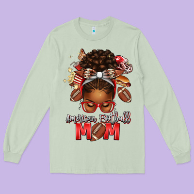 American Football Mom Red And Silver Afro Messy Bu Long Sleeve Tee Designed By Texasbilliewilder