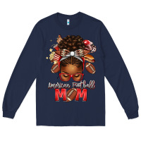 Navy american football mom red and silver afro messy bu Long Sleeve Tee - texasbilliewilder