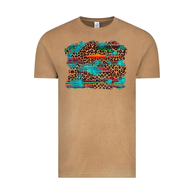 Western Serape Leopard Bull Skull Turquoise  Background Vintage Tee by Artiststas | Teevron