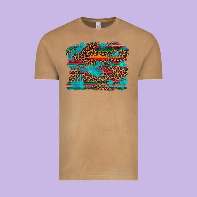 Western Serape Leopard Bull Skull Turquoise  Background Vintage Tee Designed By Artiststas