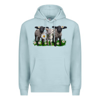 Blue Mist baby sheeps with daisies Premium Hoodie - LillyAllenDesigns
