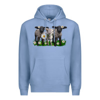 Colony Blue baby sheeps with daisies Premium Hoodie - LillyAllenDesigns