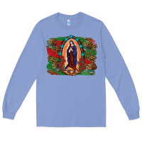 Colony Blue Mexican Flag Lady Of Guadalupe Distressed Backgrou Long Sleeve Tee - RanaPortraitStore