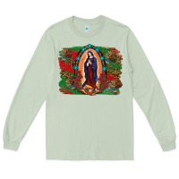 Matcha Mexican Flag Lady Of Guadalupe Distressed Backgrou Long Sleeve Tee - RanaPortraitStore