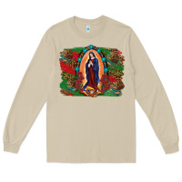 Mushroom Mexican Flag Lady Of Guadalupe Distressed Backgrou Long Sleeve Tee - RanaPortraitStore