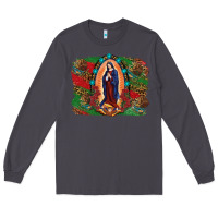 Smoke Mexican Flag Lady Of Guadalupe Distressed Backgrou Long Sleeve Tee - RanaPortraitStore