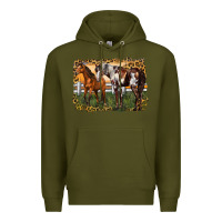 Army Green 2 horses at the ranch Premium Hoodie - LillyAllenDesigns