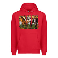 Red 2 horses at the ranch Premium Hoodie - LillyAllenDesigns