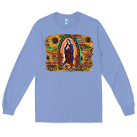 Colony Blue Sunflower Lady Of Guadalupe Distressed Background Long Sleeve Tee - RanaPortraitStore