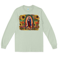 Matcha Sunflower Lady Of Guadalupe Distressed Background Long Sleeve Tee - RanaPortraitStore