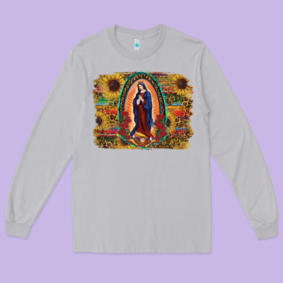 Long Sleeve Tee Sunflower Lady Of Guadalupe Distressed Background
