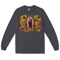 Smoke Sunflower Lady Of Guadalupe Distressed Background Long Sleeve Tee - RanaPortraitStore